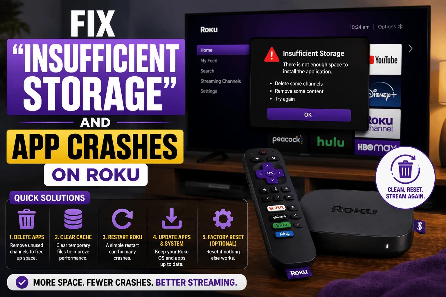Roku "Not Enough Memory"? Fix Insufficient Storage and App Crashes
